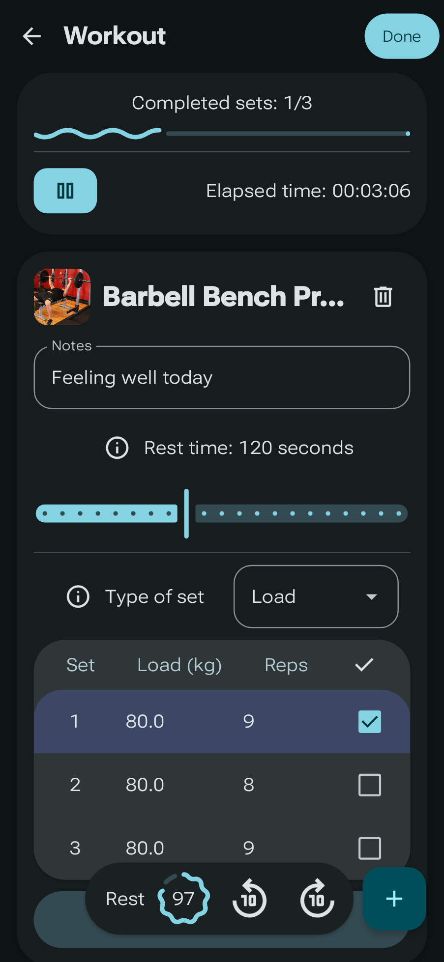 LibreFit app screenshot showing a list of notes.